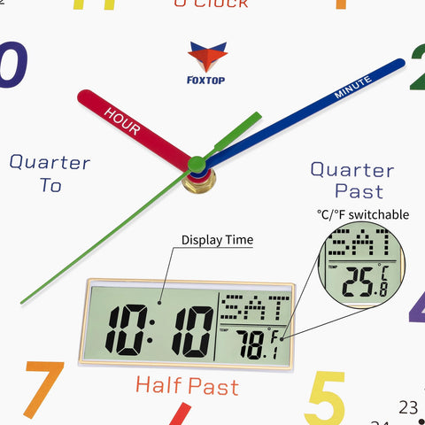 Foxtop kids wall clock in a playroom promoting playful learning.