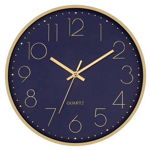 Foxtop modern wall clock with dark blue dial provides clear readability in living rooms