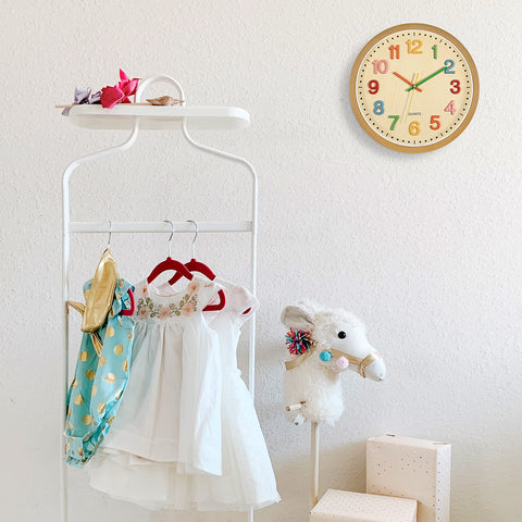 Foxtop Silent Kids Wall Clock classroom use shown in bright setting