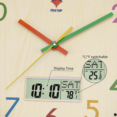 Foxtop temperature display clock demonstrates Celsius or Fahrenheit options.