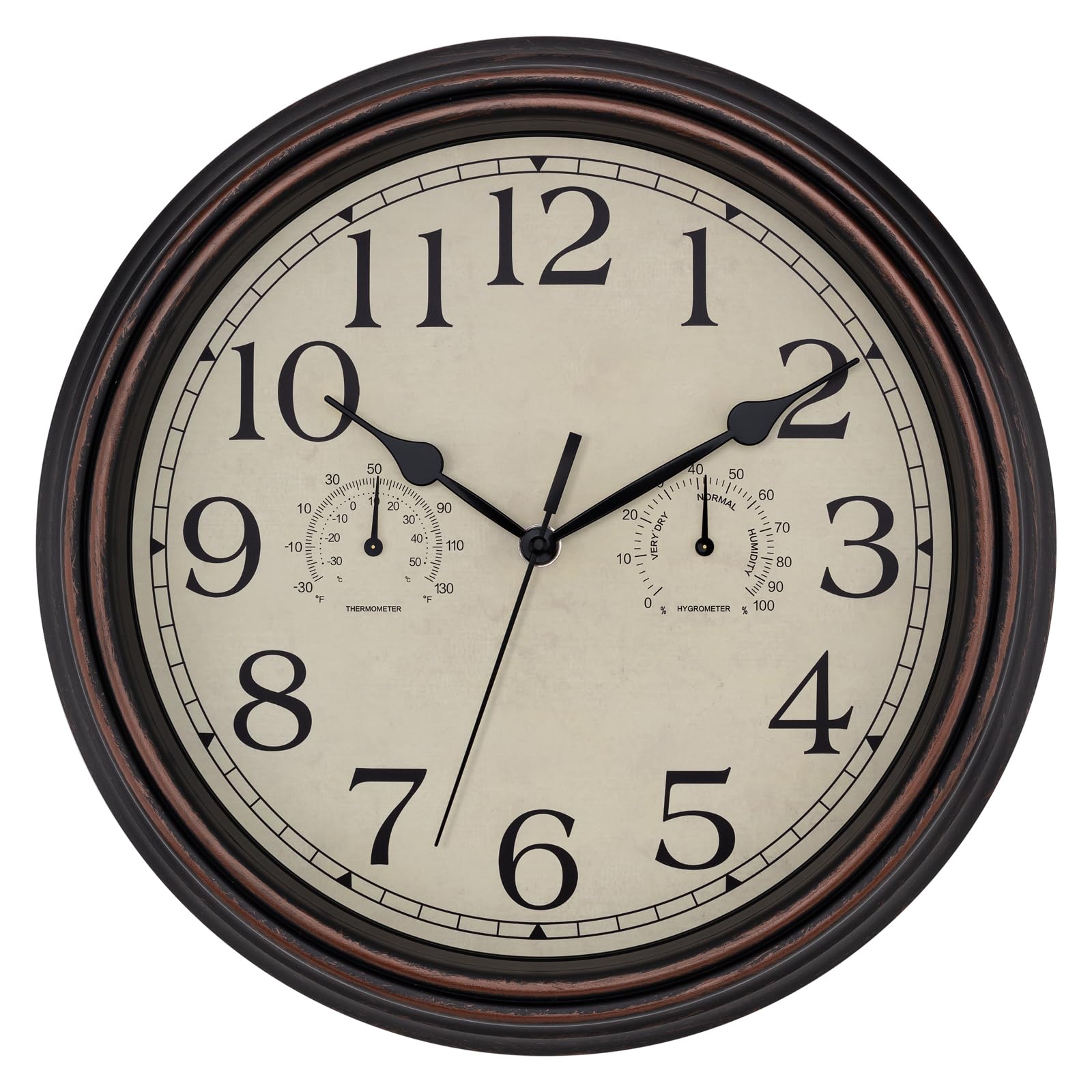 Foxtop wall clock with thermometer and hygrometer for indoor climate awareness.