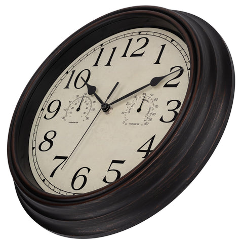 Foxtop clock features waterproof rear cover for outdoor reliability.