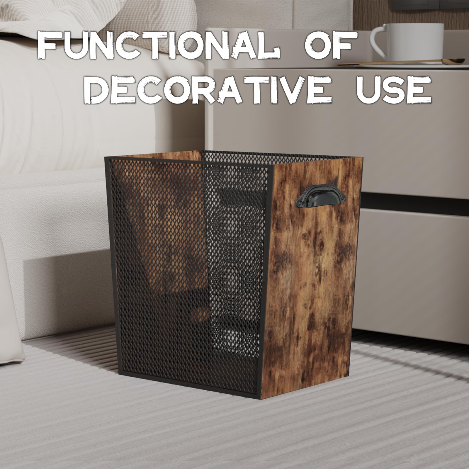 Fozxsvg wooden trash can corner-fit demonstrates space-saving placement near desks