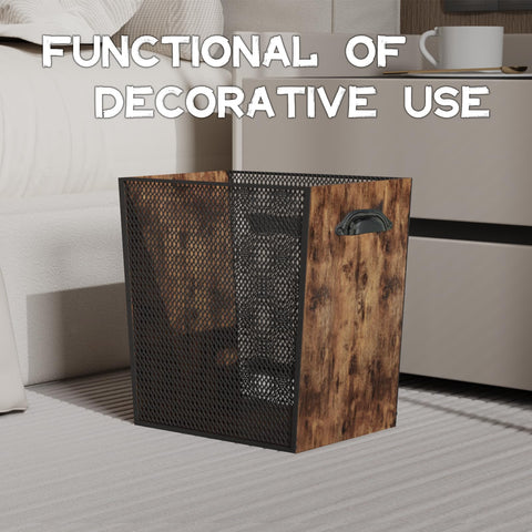 Fozxsvg wooden trash can corner-fit demonstrates space-saving placement near desks