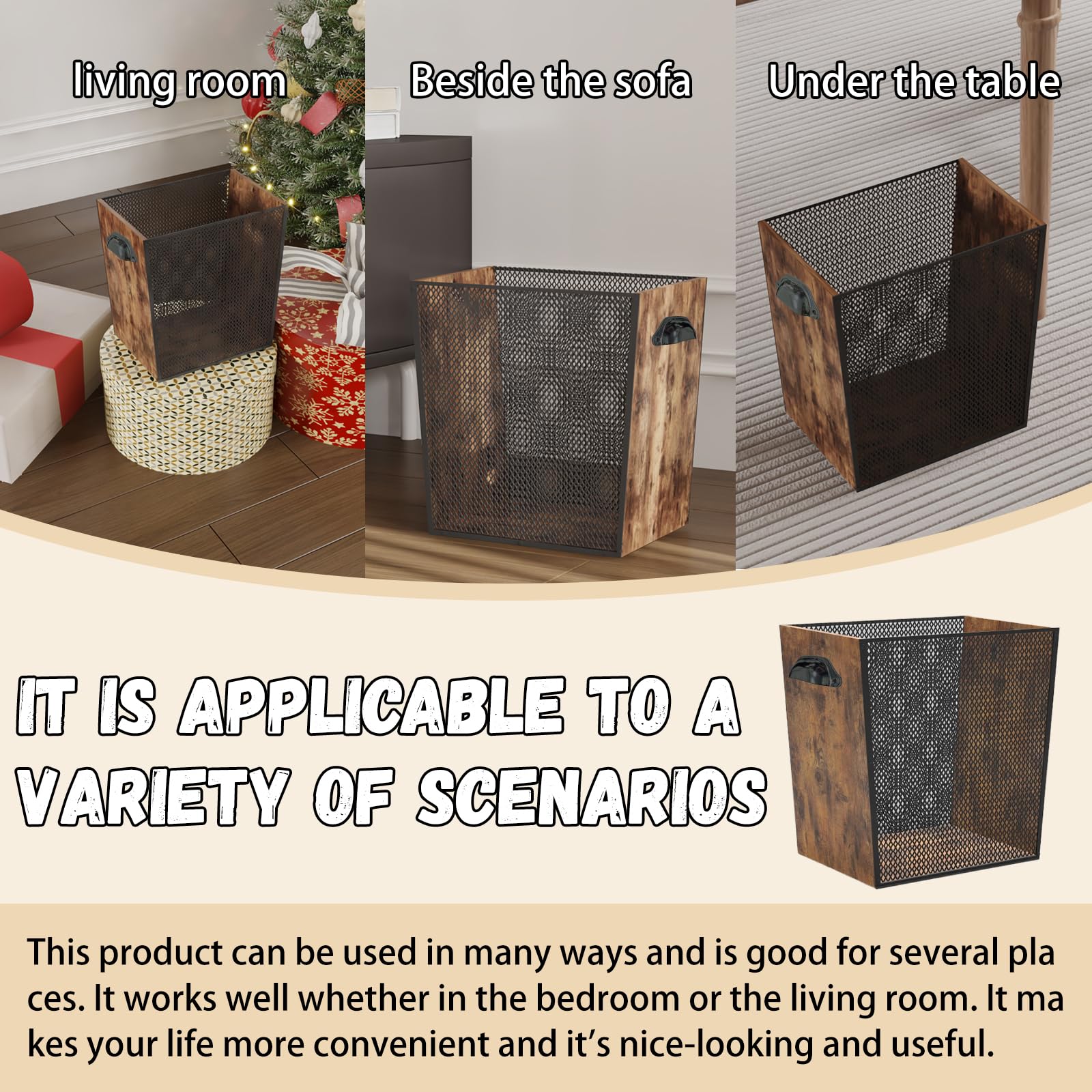 Fozxsvg wooden trash can room setting shows versatile placement