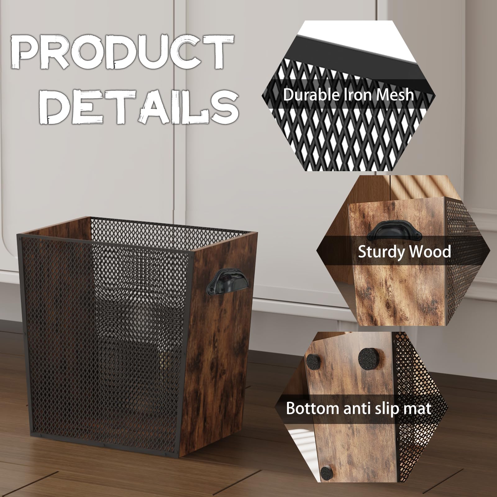 Fozxsvg wooden trash can top opening supports easy disposal