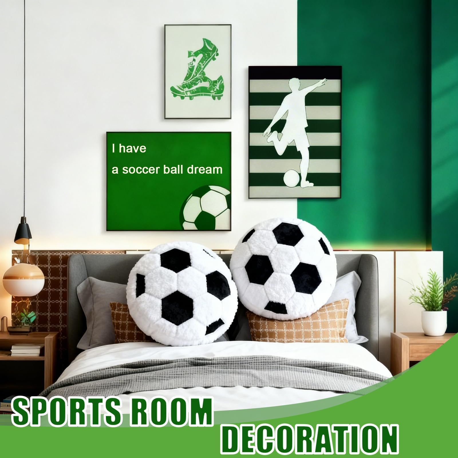 FPYWO soccer ball pillow close-up highlights durable stitching.