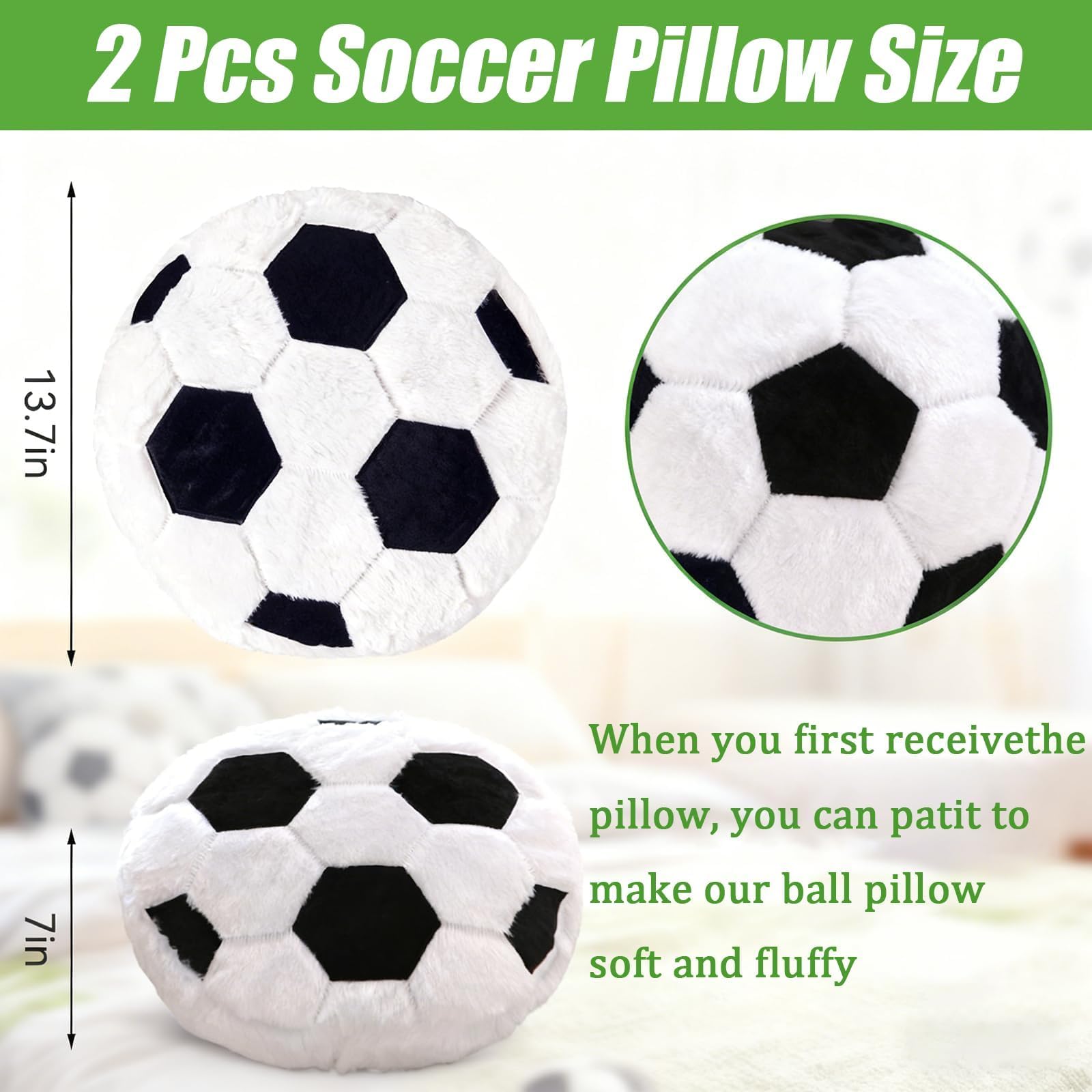 FPYWO soccer pillow plush round on a bed enhances bedroom décor.