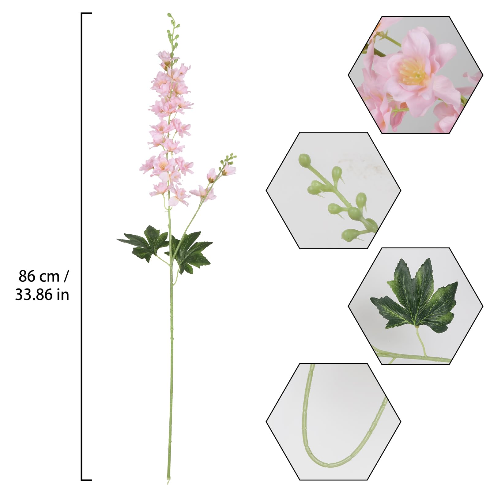 Fqueelvys 8pcs delphinium packaging image highlights easy transport and curved packaging.