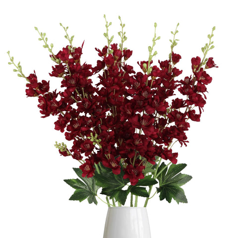 Fqueelvys delphinium artificial flowers in burgundy, 8-piece set for elegant table centrepieces.