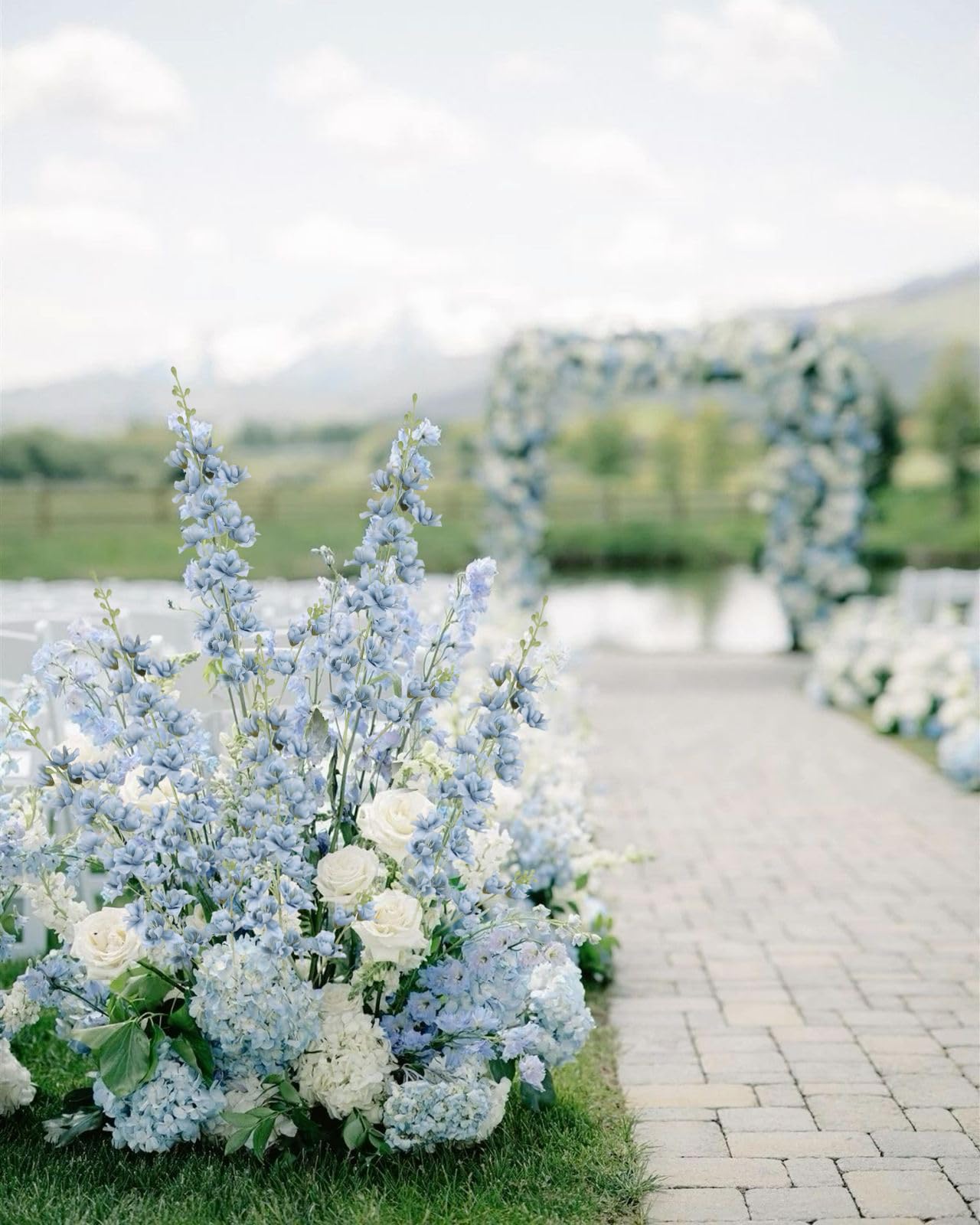 Fqueelvys dusty blue delphinium in a cafe or storefront floral display