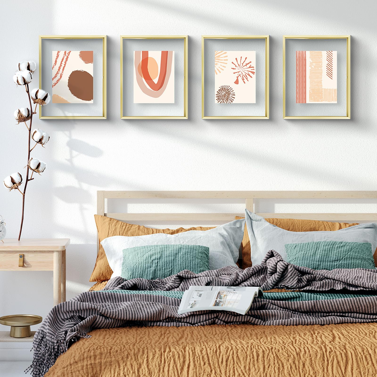 Frametory gold aluminum frame mounted on wall for elegant home décor.