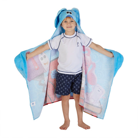 Franco Blues Clues child wearing the hooded wrap for poolside fun