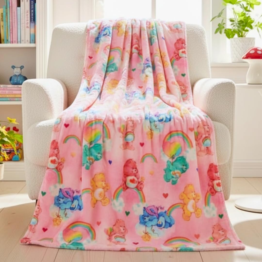Franco Care Bears throw in soft plush texture for cozy sofa snuggling.