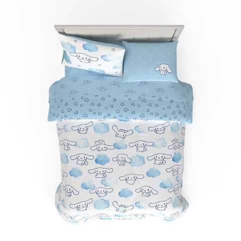 Franco Cinnamoroll bedding with clouds promotes calm, cozy sleep space.