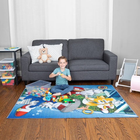 Franco Fastest Friends design rug with Sonic characters for imaginative play.