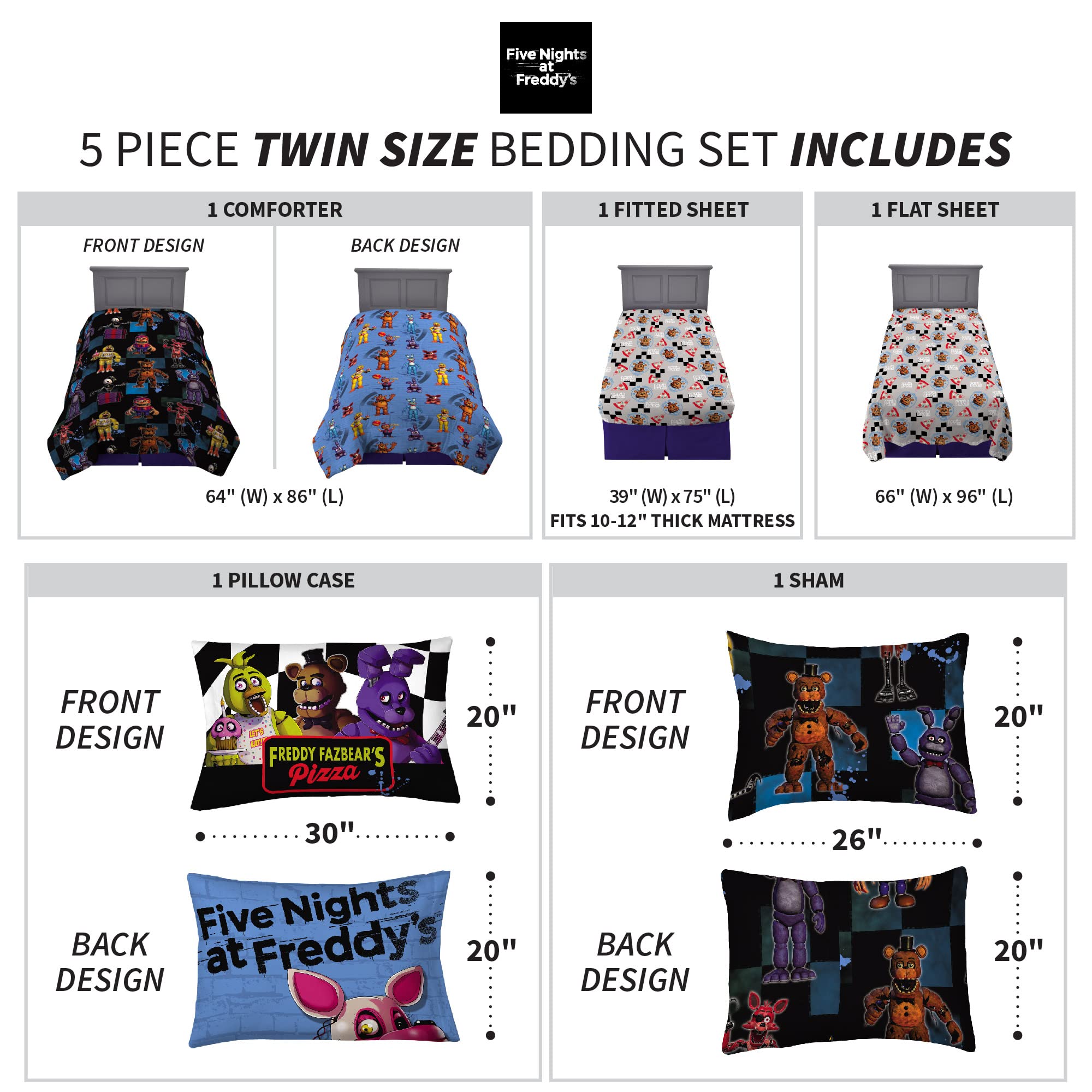 Franco FNAF sheets feature the Freddy’s Crew pattern for cohesive room decor