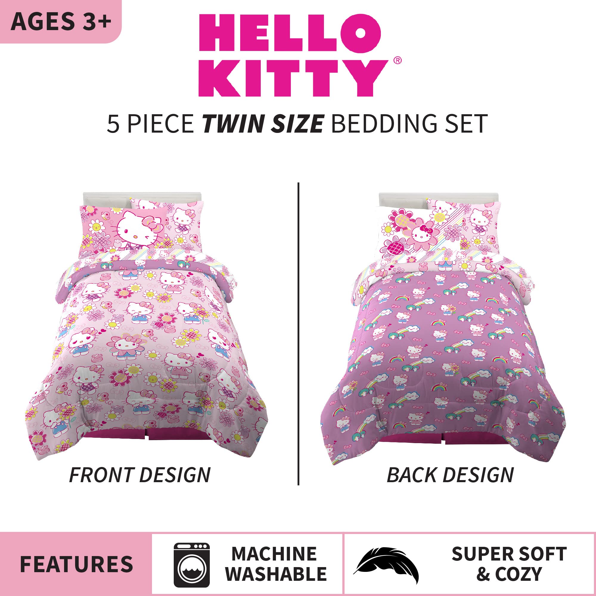 Franco Hello Kitty flower-side fitted sheet in soft microfiber.