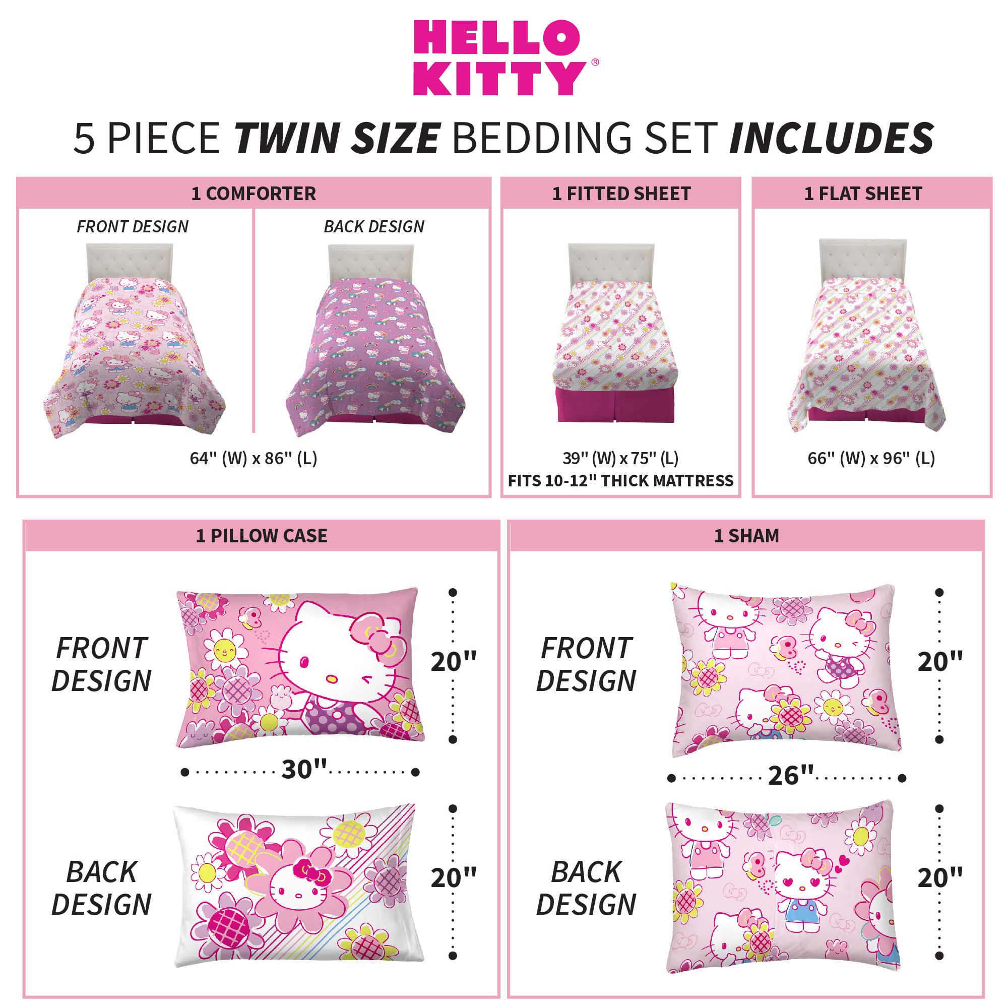 Franco Hello Kitty rainbow-print pillowcase for colorful bedtime.