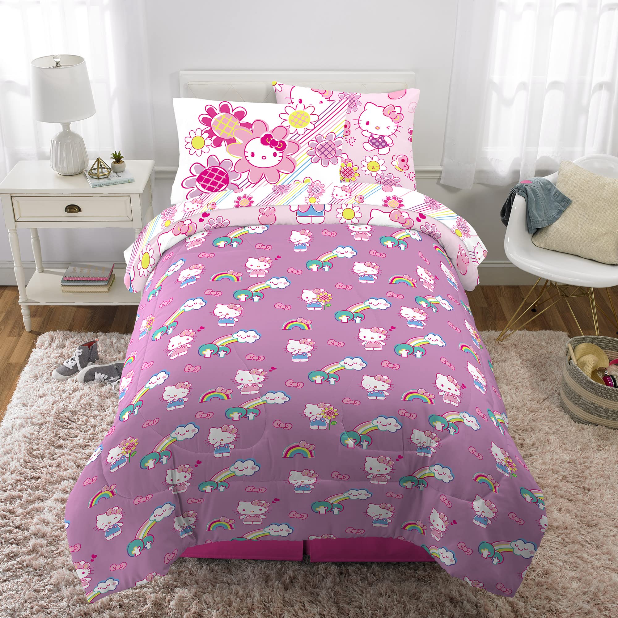 Franco Hello Kitty reversible comforter close-up showing prints.