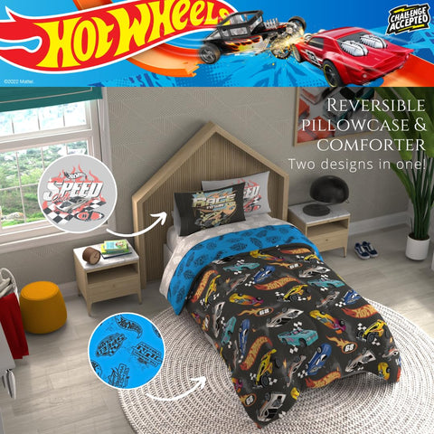 Franco Hot Wheels standard pillow case adds race-themed color and comfort.