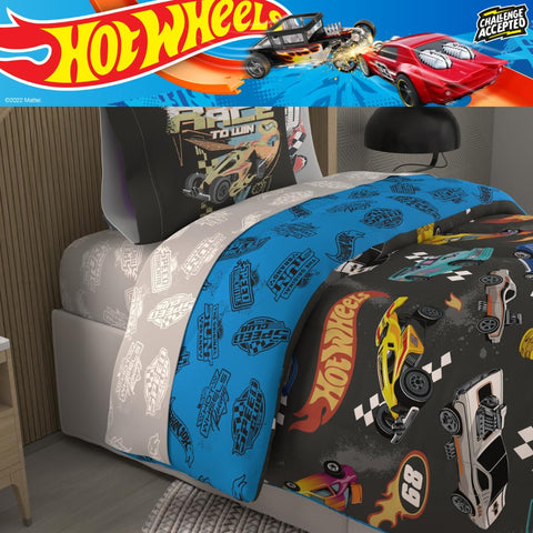 Franco Hot Wheels racing graphics on sheets to spark imaginative play.