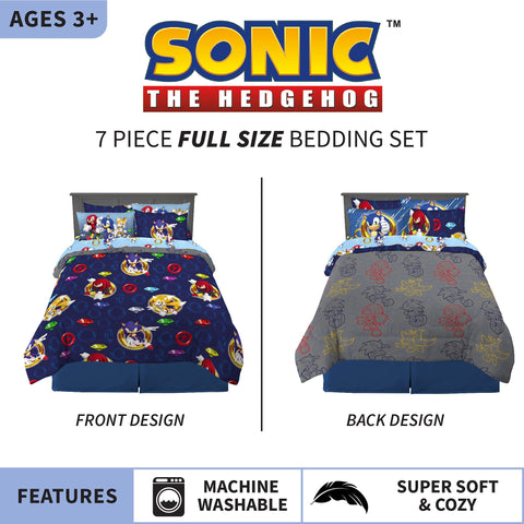 Franco Kids sheet set with Sonic trio graphic on dark blue and grey for vibrant mornings