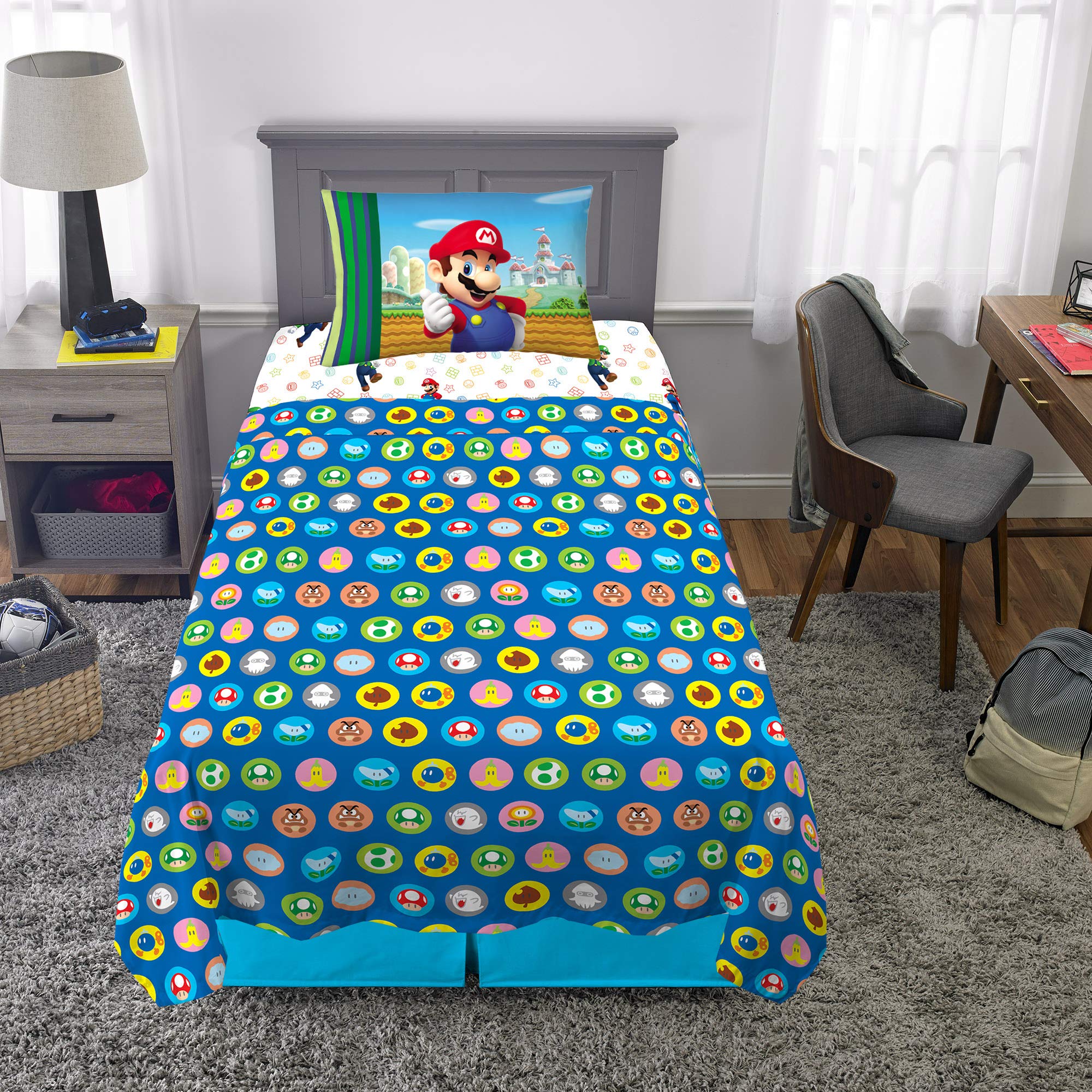 Franco Mario full flat sheet with colorful gameplay design