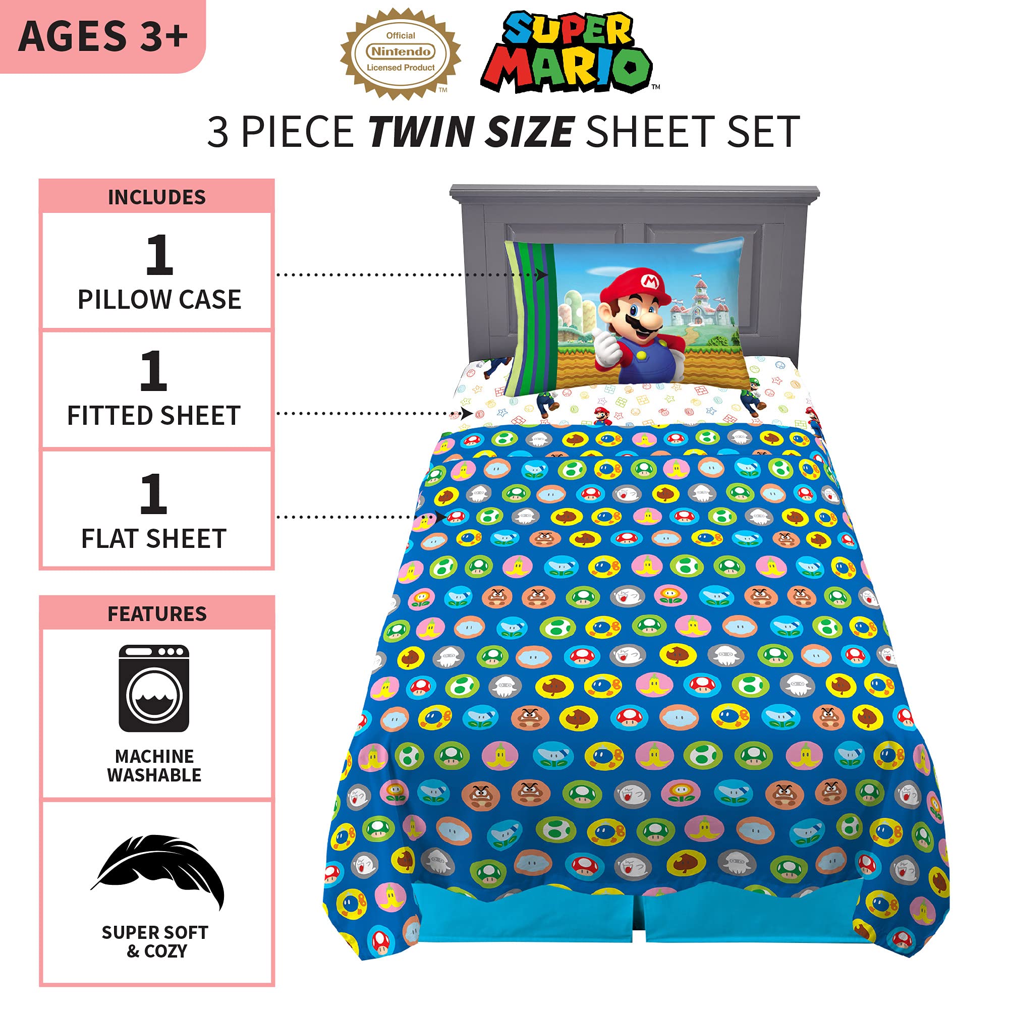 Franco Mario twin pillow cases featuring bold character artwork for cozy bedtime