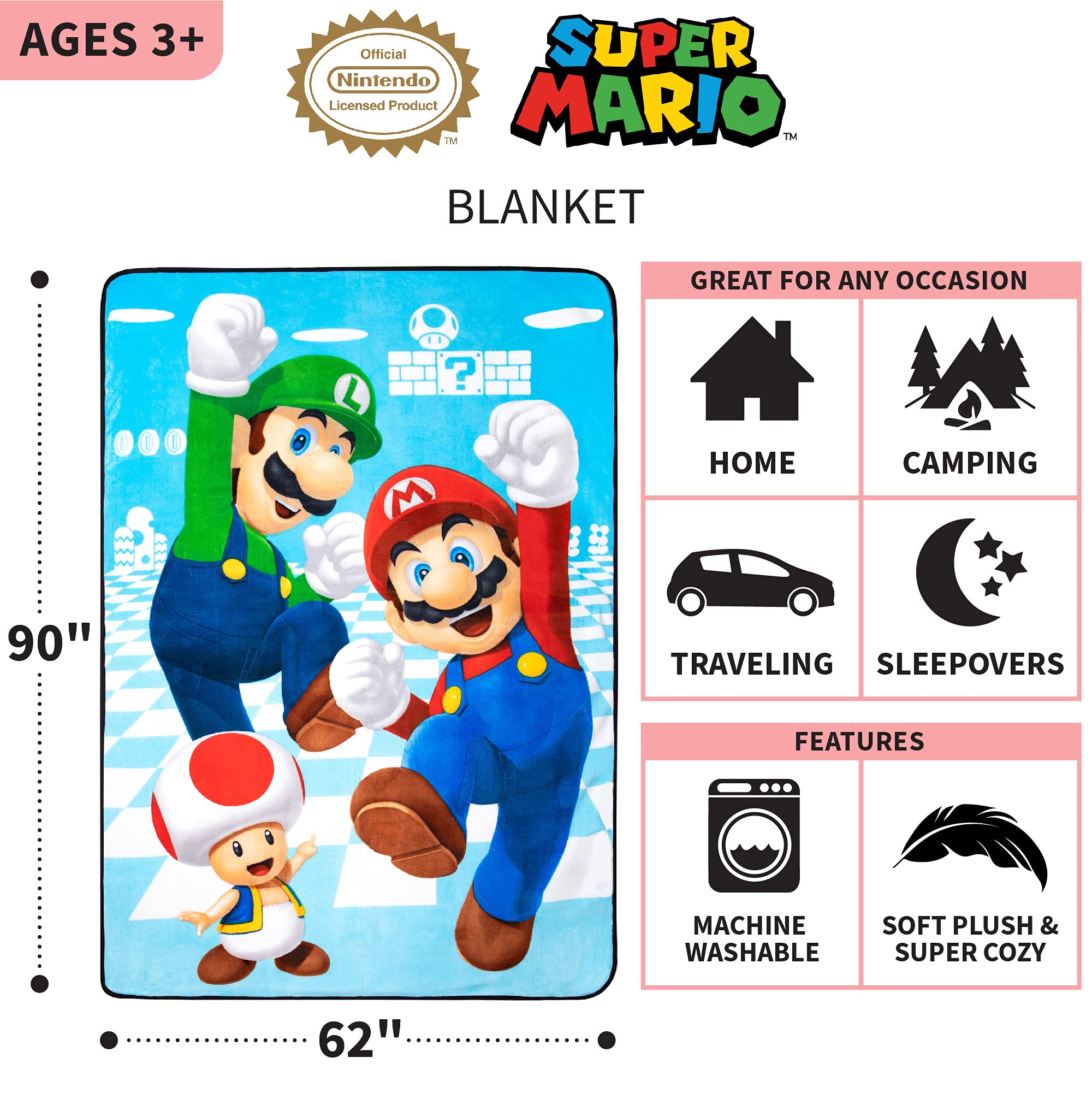 Franco Mario Game Kings blanket closeup fabric captures ultra soft micro raschel texture