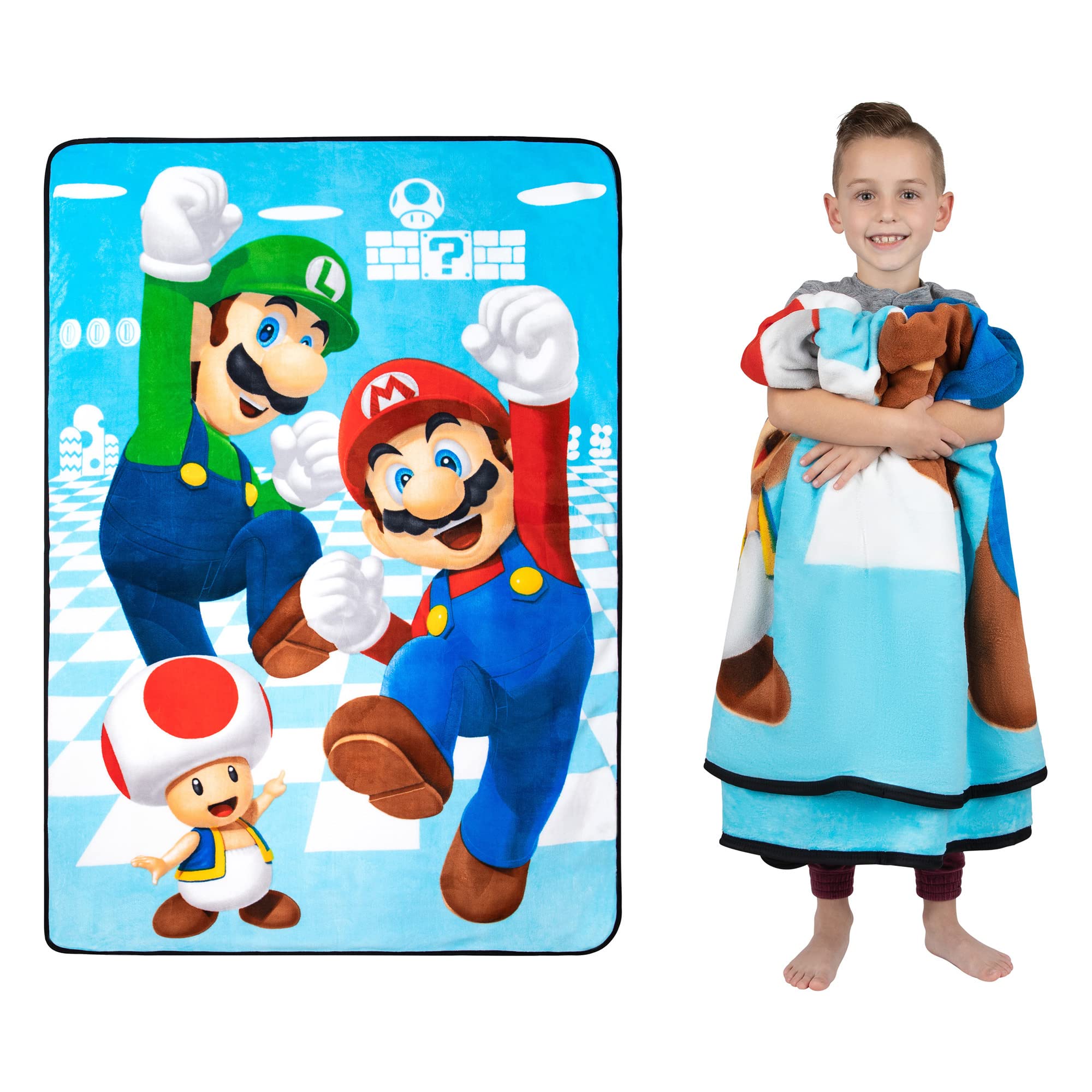 Franco Mario Game Kings blanket front shows vibrant character art for cozy bedtime warmth