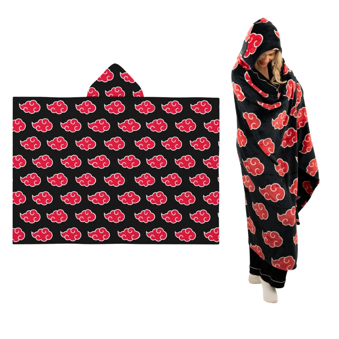 Franco Naruto hooded throw exterior displays Akatsuki clouds for cozy warmth