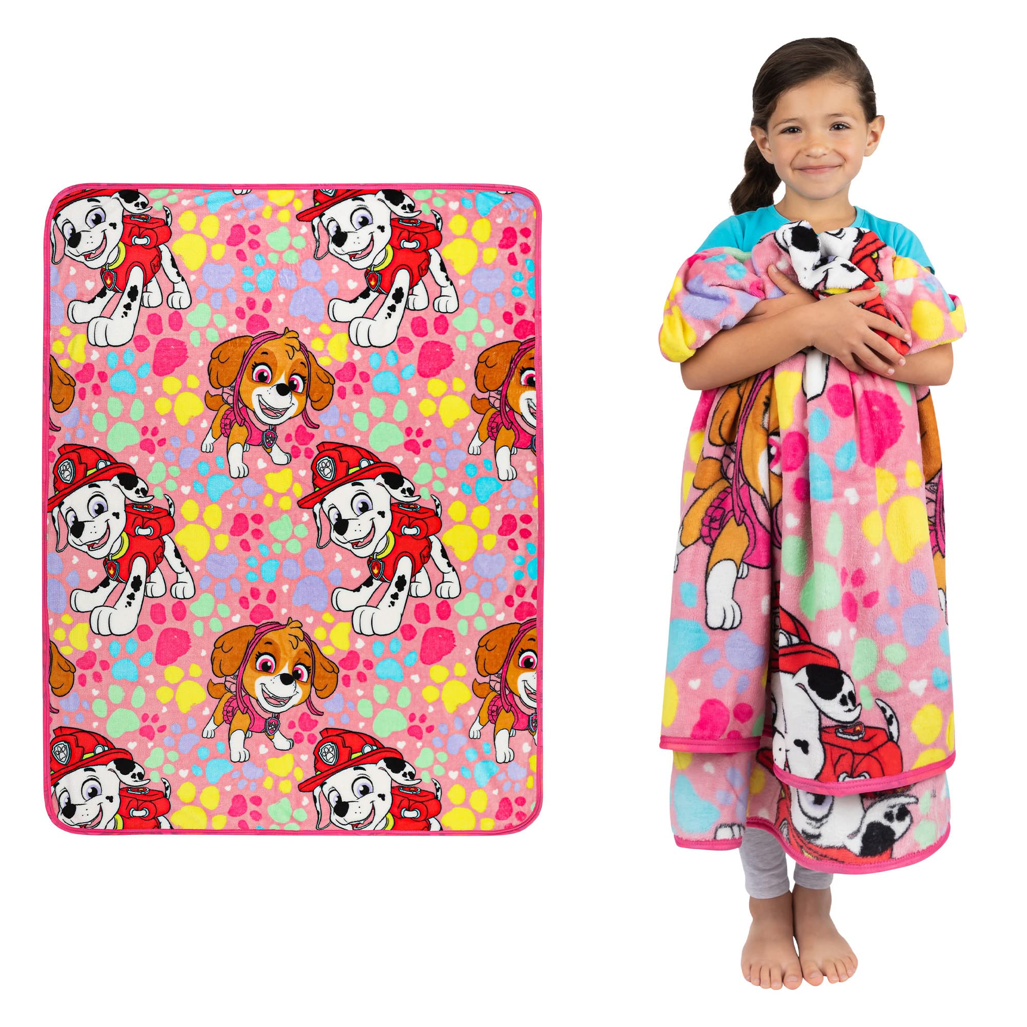 Franco Paw Patrol girls design throw featuring Marshall and Skye for cozy movie nights.