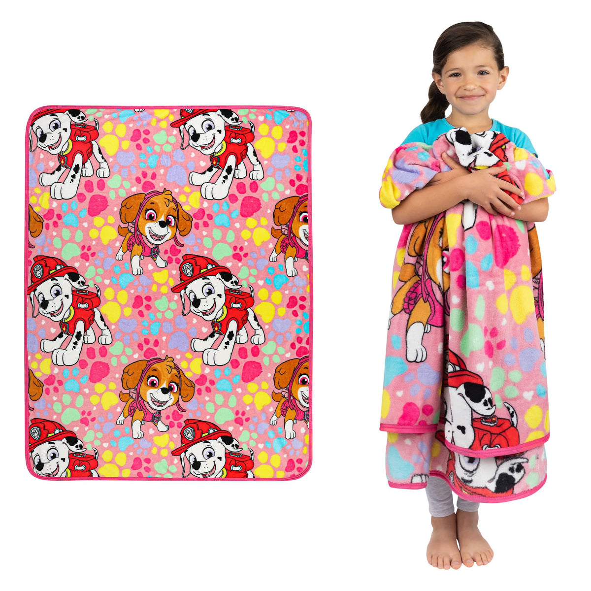 Franco Paw Patrol girls design throw featuring Marshall and Skye for cozy movie nights.
