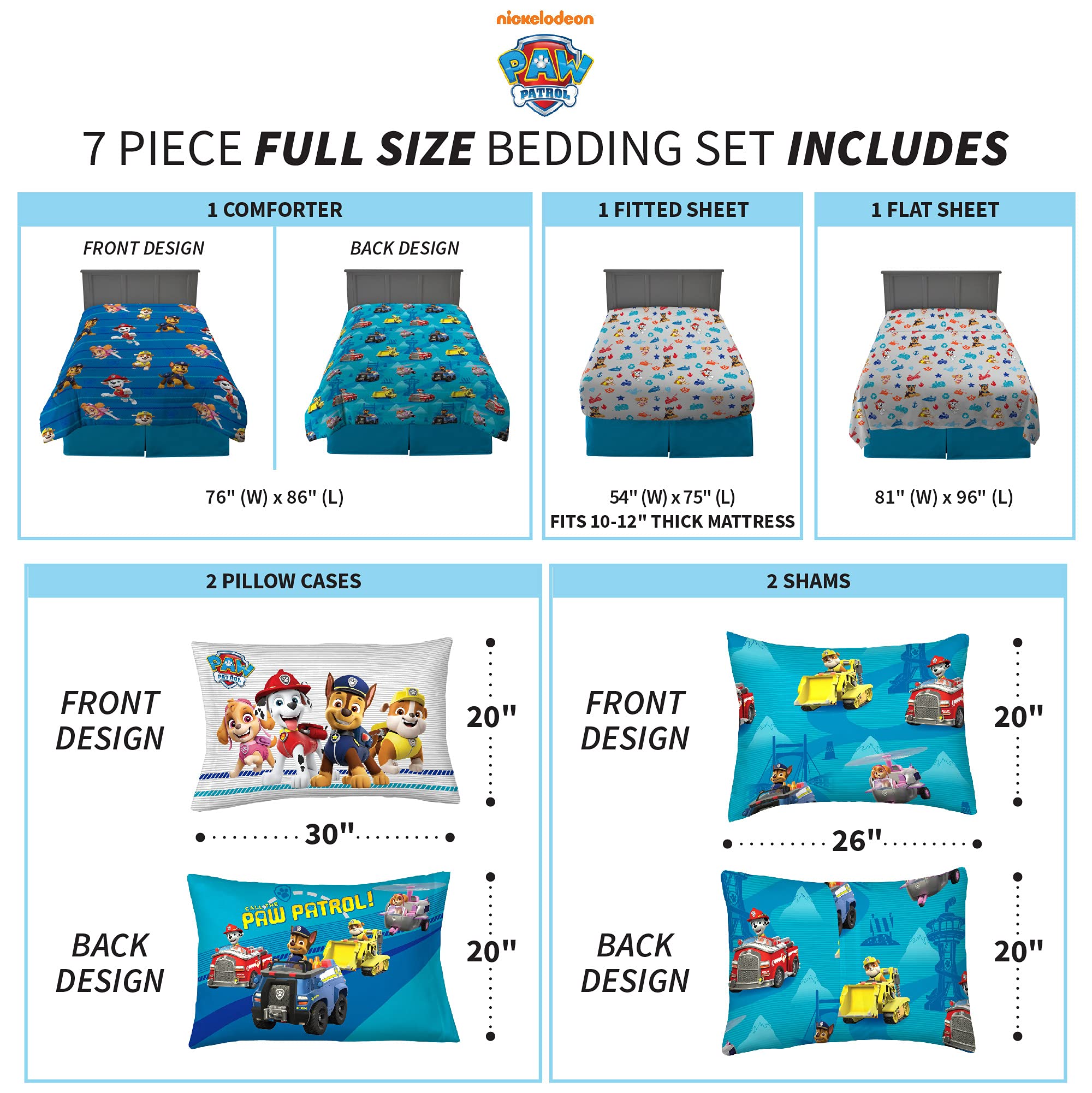 Franco Paw Patrol sheets pattern with vibrant pups and vehicles for a kid-friendly sleep space