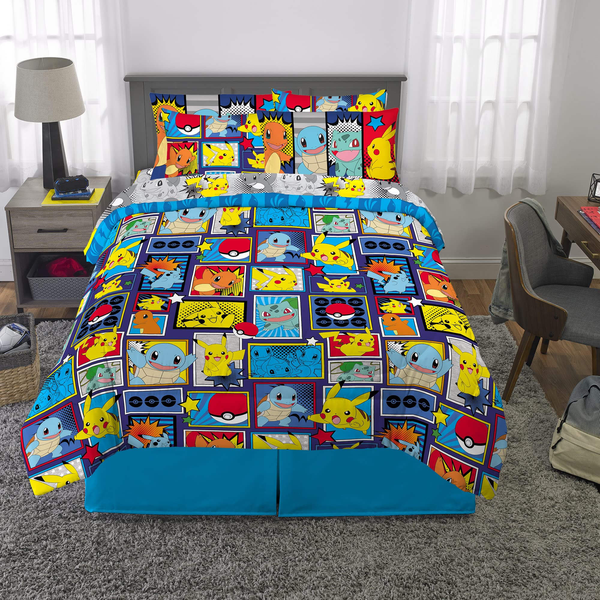 Franco Pokémon Comics flat sheet pairs with color-rich theme for quick room refresh