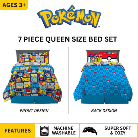 Pokémon Comics sheets queen set with Pikachu, Charmander and Squirtle