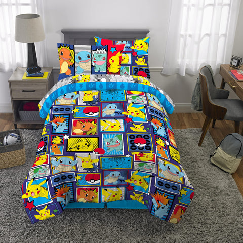 Franco Pokemon comics bed sheets and shams complete the twin set.