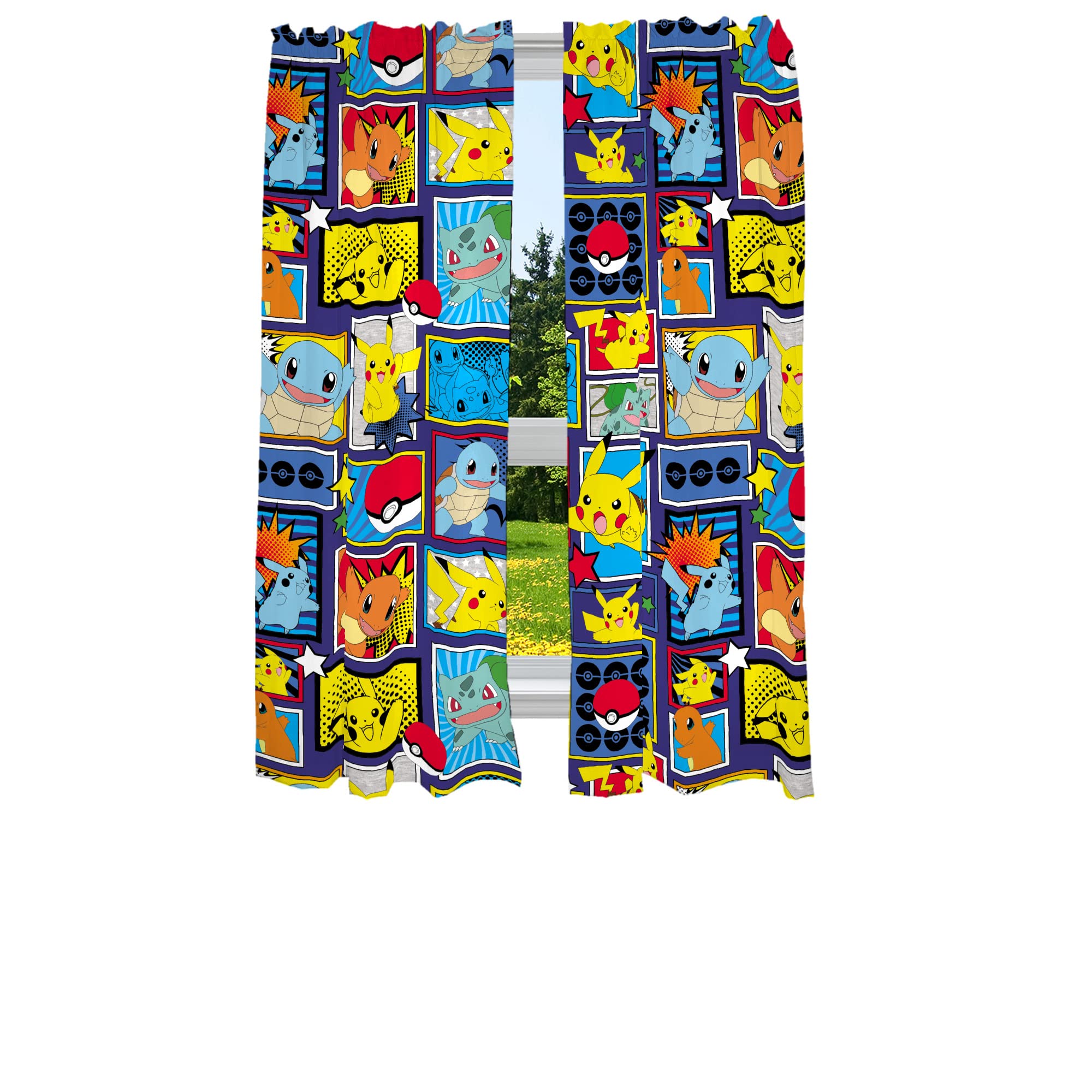 Franco Pokémon curtains featuring Pikachu design brighten a kid's room with gentle privacy.