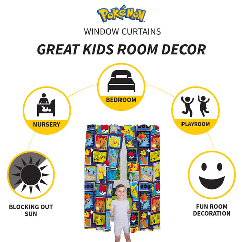 Franco Pokémon curtains featuring Squirtle design create a playful, light-filtering window scene.