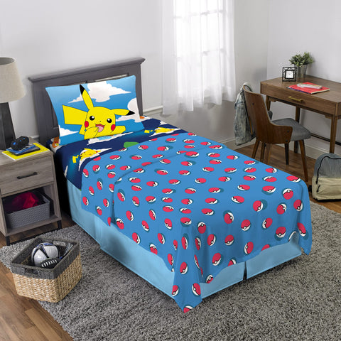 Franco Pokemon Fun flat sheet in bold color for an exciting themed bed