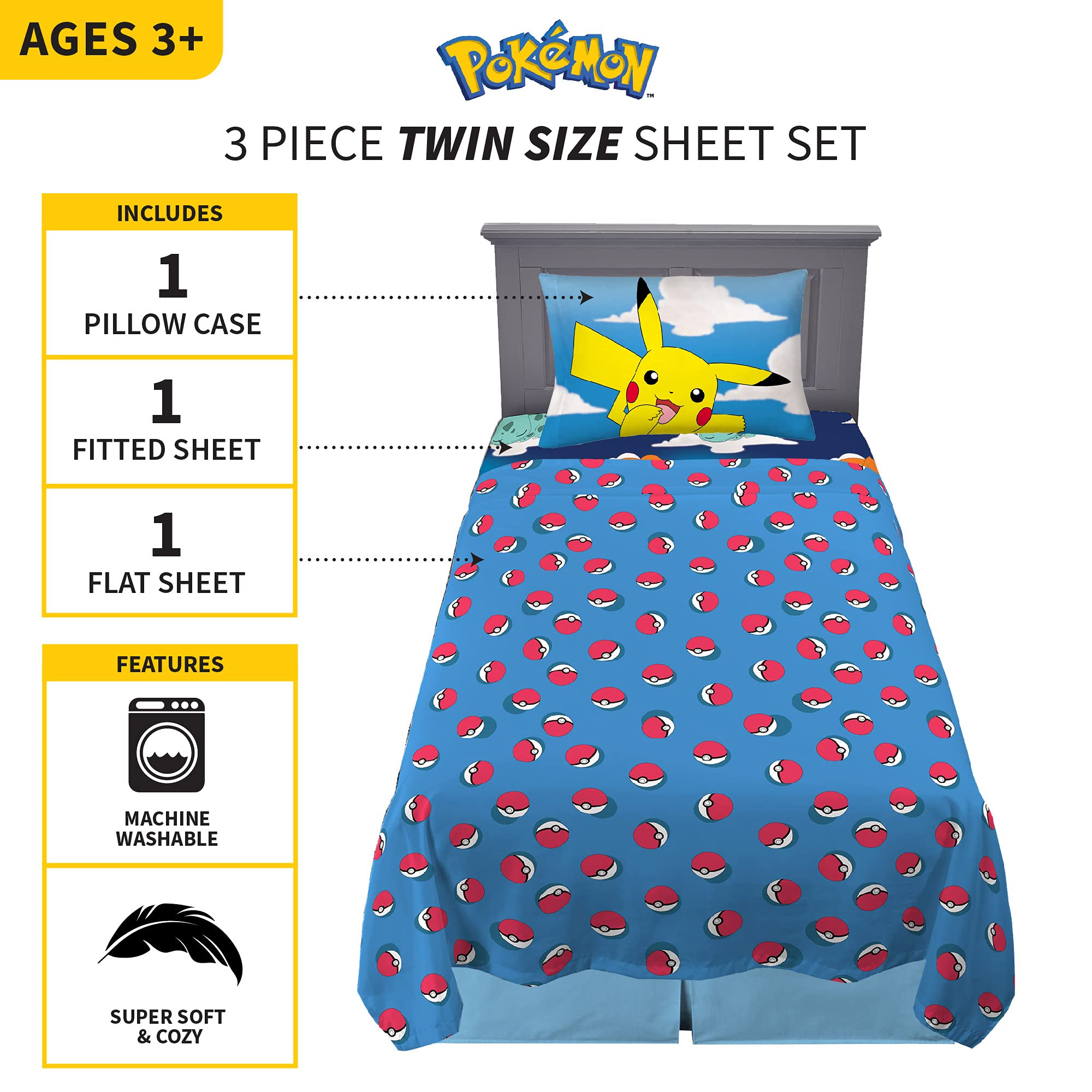 Franco Pokemon Fun pillowcase featuring iconic characters for a playful bedtime look