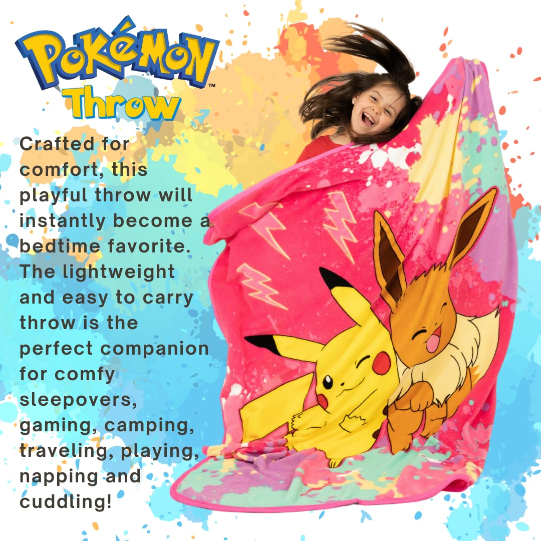 Franco Pokemon Pikachu Eevee throw soft plush texture for cuddle comfort.