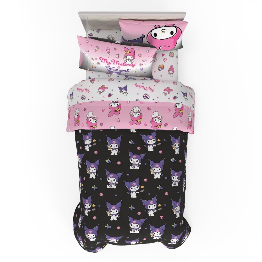 Franco Sanrio reversible comforter with Kuromi on black for bold style and warmth.