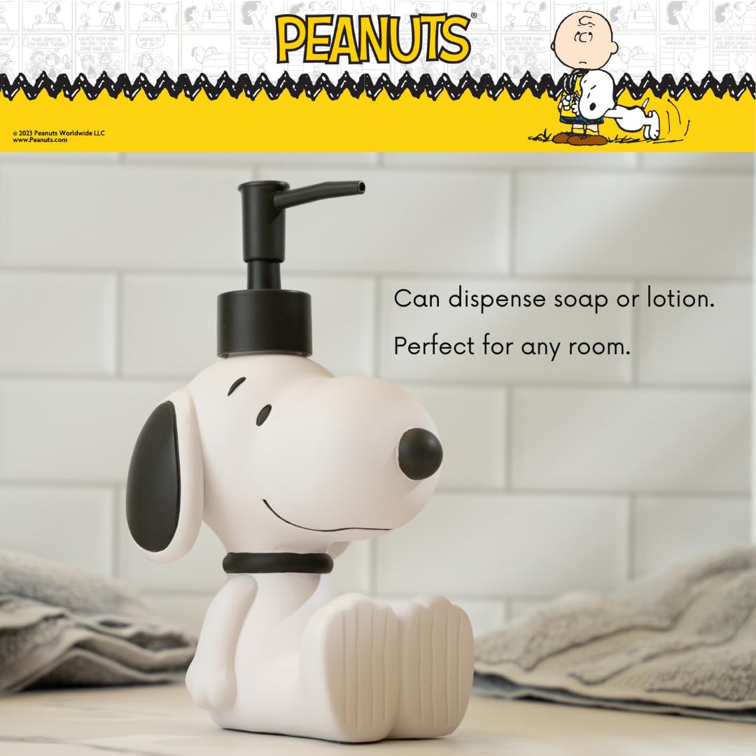 Franco Snoopy bathroom decor adds nostalgic charm while storing soap or lotion.