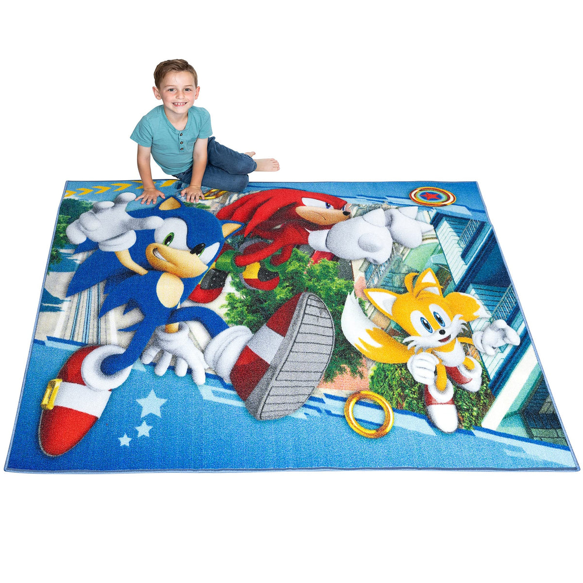 Franco Sonic Hedgehog area rug, 69x52, soft underfoot for playtime.
