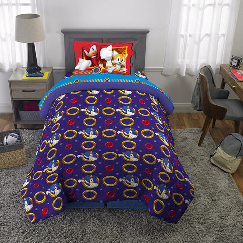 Franco Sonic Hedgehog full bedding set with pillowcases, cozy bedtime option.