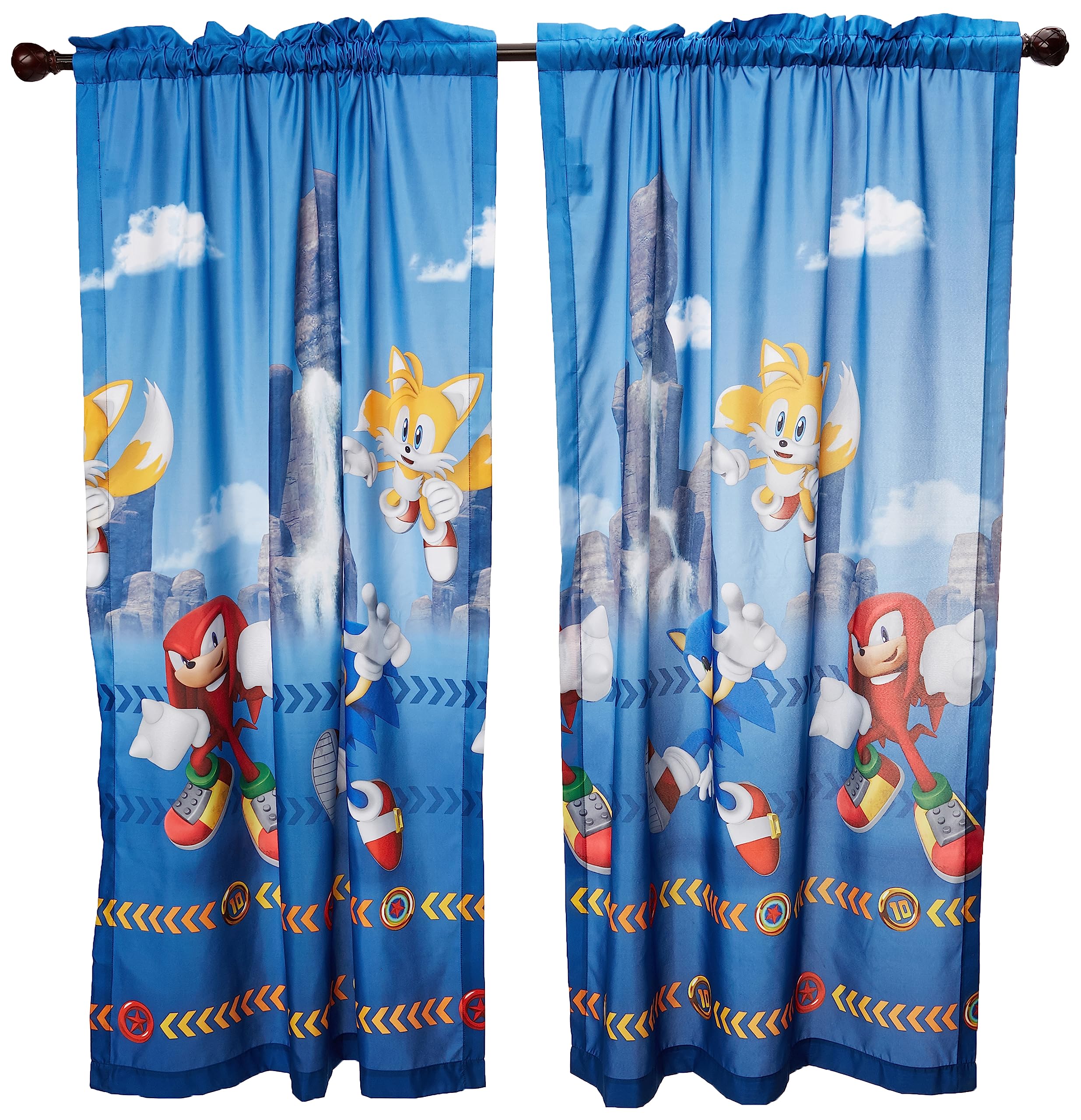 Franco Sonic The Hedgehog drapes front view, bold colors for a playful kids' room decor