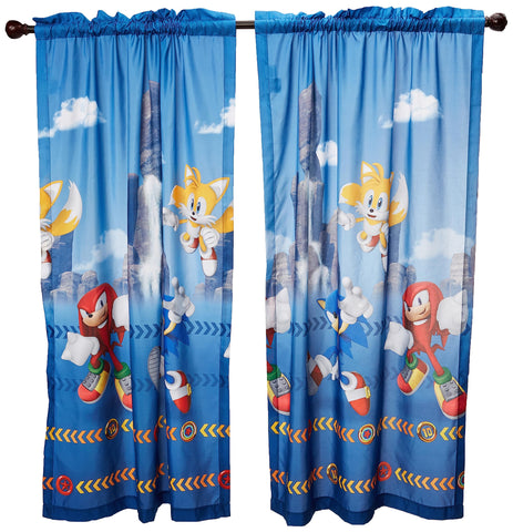 Franco Sonic The Hedgehog drapes front view, bold colors for a playful kids' room decor