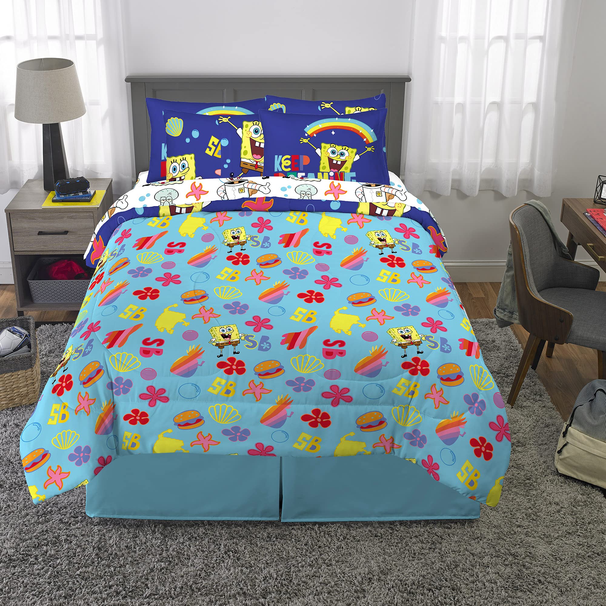 Franco SpongeBob light blue side pattern brightens any kid's bed set.